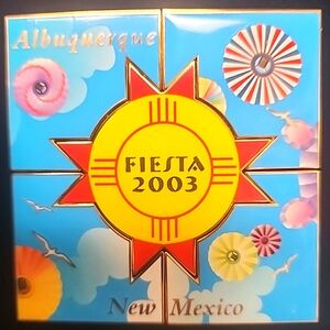 Balloon Fiesta 2003 New Mexico Souvenir Tile 5 Pin Puzzle Set Zia Symbol
